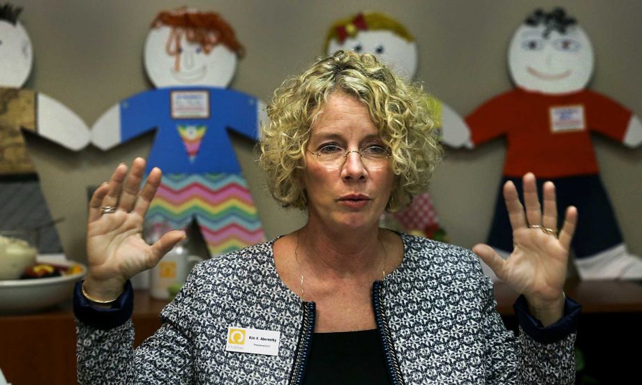 Kim Abernathy - ChildSafe CEO and President address public at press conference on child abuse awareness campaign