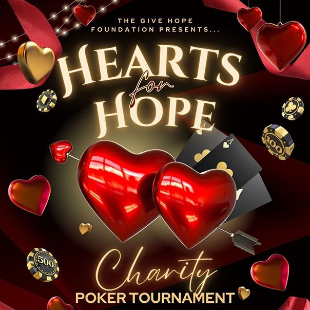 Hearts of Hope charity poker tournament event graphic